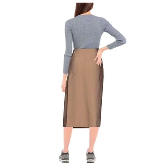 NWT Vince Wrap Midi Skirt Womens 0 Camel Tan Khaki Straight Gold Button NEW - Picture 3 of 15